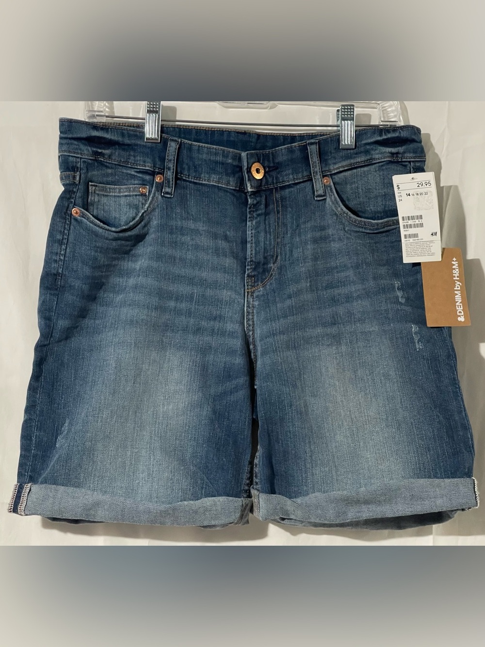 H&M Blue Mid-Wash Boyfriend Denim Shorts in